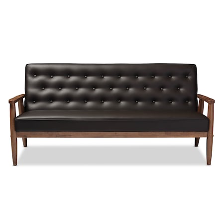 Baxton Studio Sorrento Brown Faux Leather Upholstered Wooden 3-seater Sofa 122-6771